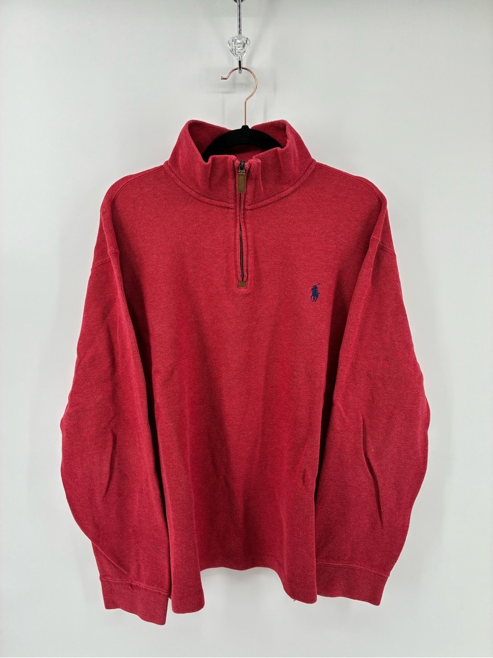Ralph Lauren Men's Red Half-Zip Sweater with Navy Pony